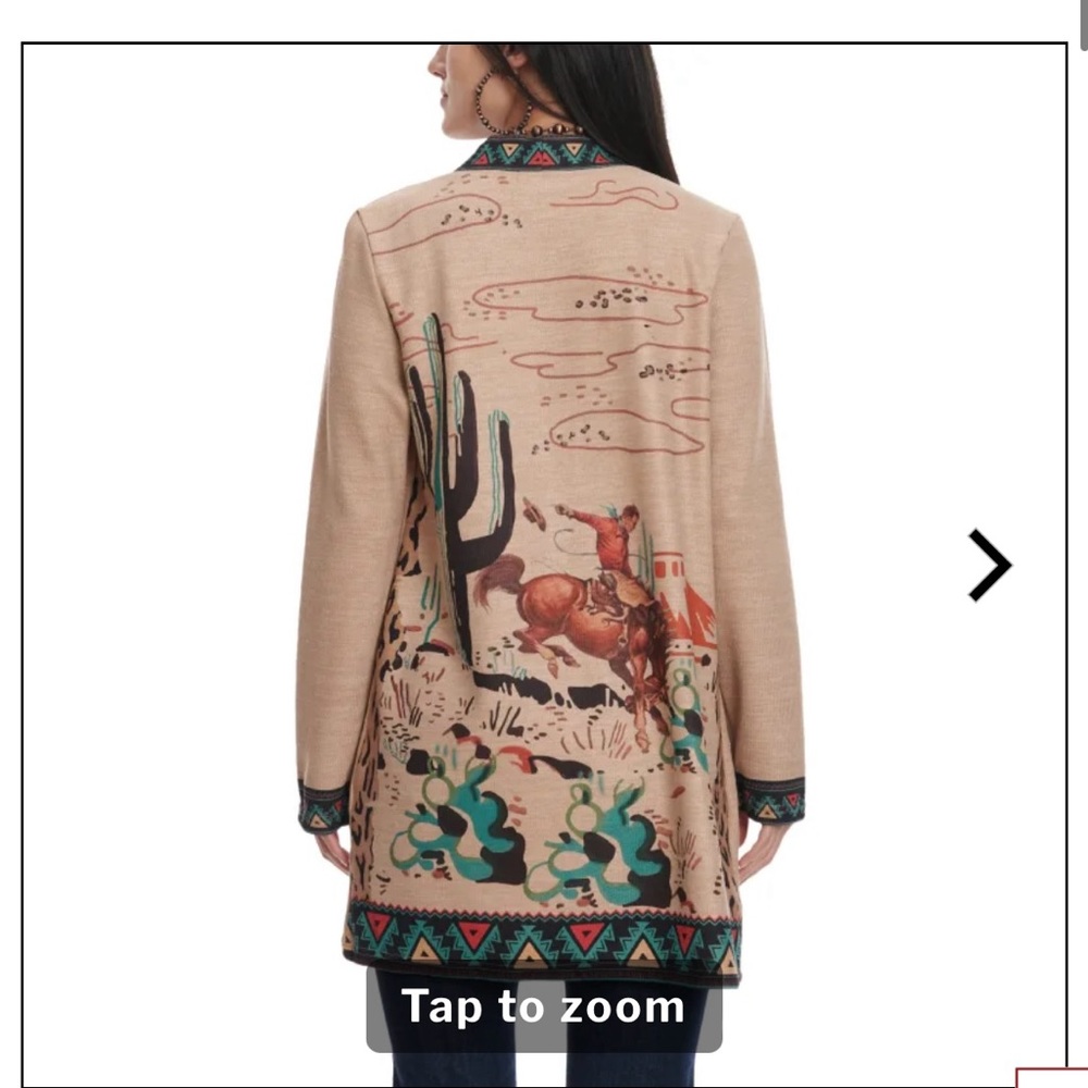 Sandy Camel Aztec Trim & Western Scene Long Sleeve Cardigan
